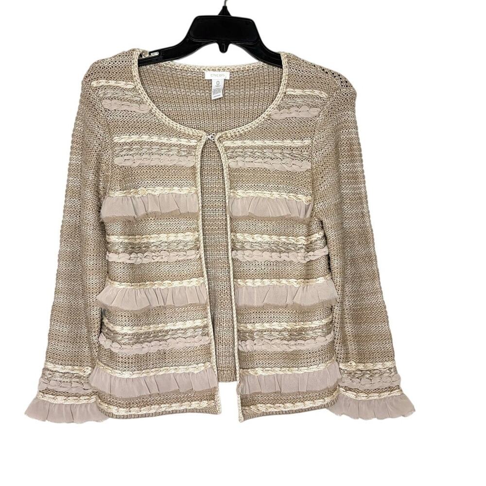 Chico's Women's Ravishing Ruffles Cardigan Women's Sz 0 (S 4-6) Chic Feminine